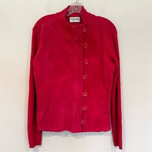 Tehama Nancy Haley Suede Ribbed Knit Sleeves Jacket Women's Medium‎ Fuchsia